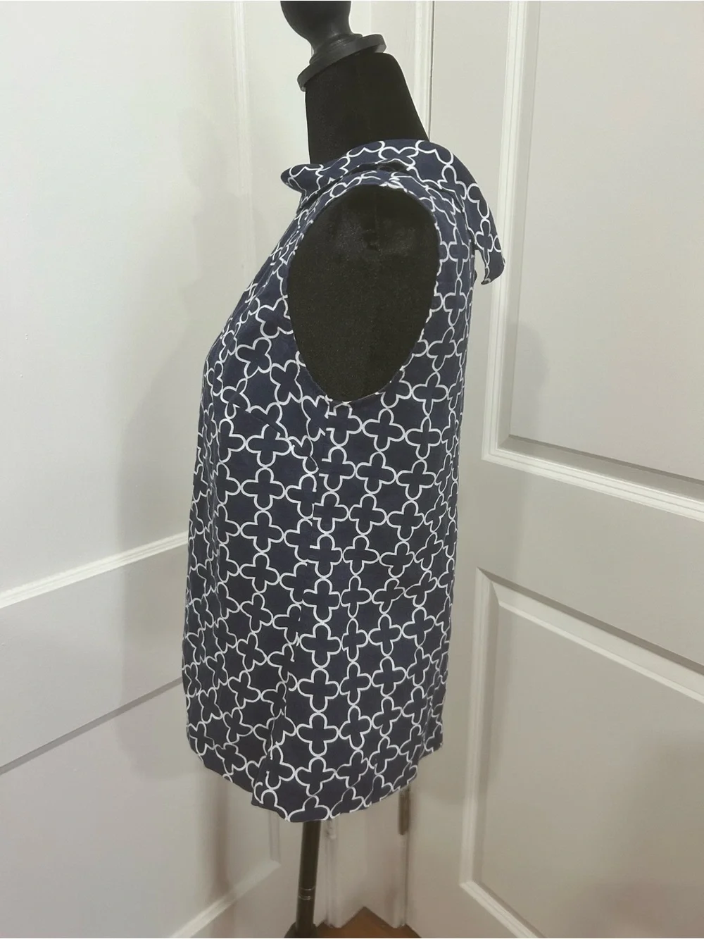 Boden 100% Linen Sleeveless Button Back Top Navy White Print US 6 UK 10 coastal - Picture 11 of 13